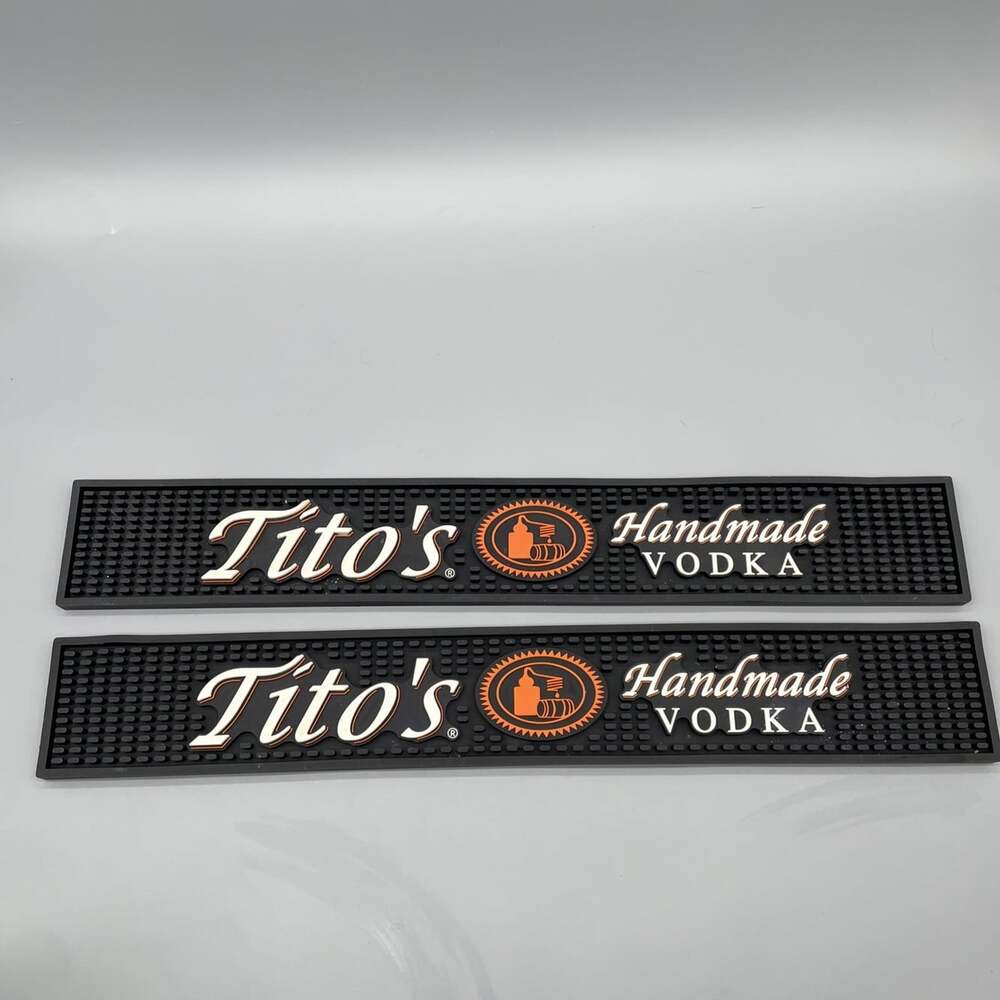 Set of 2 Tito's Handmade Vodka Rail Runner Rubber Promotional Bar Mat - 22.5”